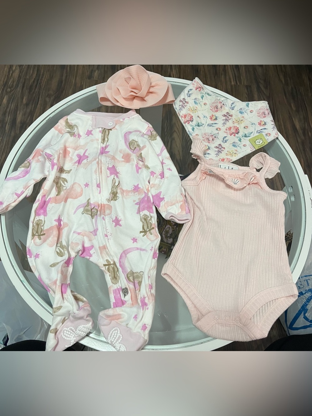 Baby Girl Pink Unicorn Footed Sleeper & Ribbed Onesie Matching Set with bib